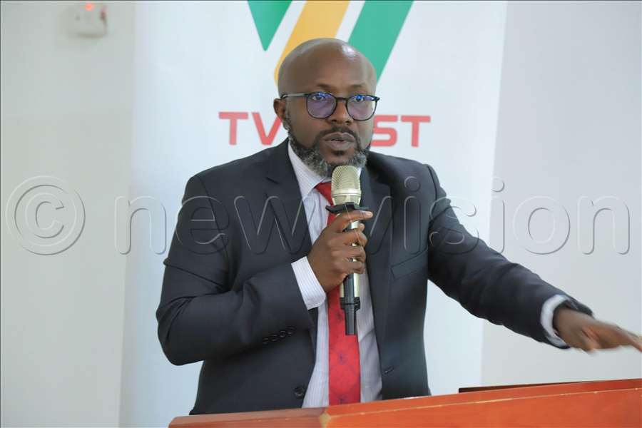 Vision Group Chief Executive Officer, Don Wanyama, delivers a speech during the company's South Western advertisers’ engagement held on Friday at Adit Mall in Mbarara City. (All Photos by Abdulkarim Ssengendo)
