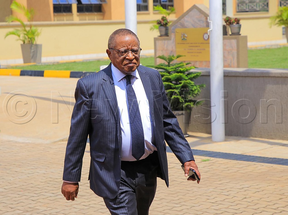 Former Makerere University Chancellor Professor Ezra Suruma arriving at the High Court.