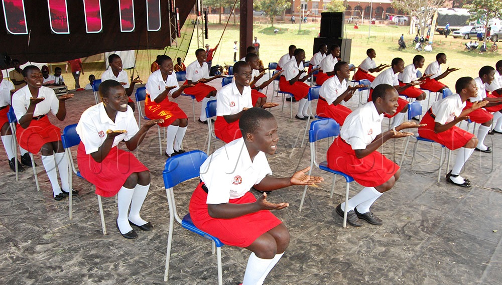 Students from Sacred Heart SS Gulu reciting a poem on digital transformation. (Photo by Mathias Mazinga)