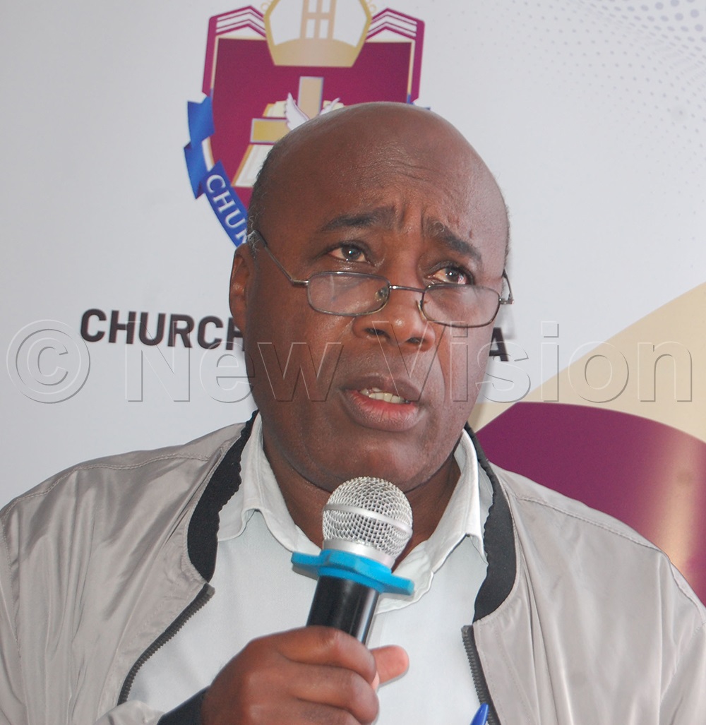 The Provincial Treasurer of the Church of Uganda, Balaam Muheebwa, delivers his remarks during the launch of the Uganda Martyrs Anglican Youth Walk of Faith at the Church of Uganda Provincial Headquarters at Namirembe, in Rubaga Division, on Tuesday, May 5, 2026. (Photo by Mathias Mazinga)