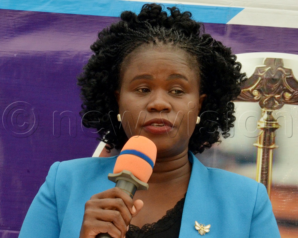 Pamela Lamunu Ocaya, the acting chief registrar speaking during the launch of project. (Photo by Jackson Kitara)