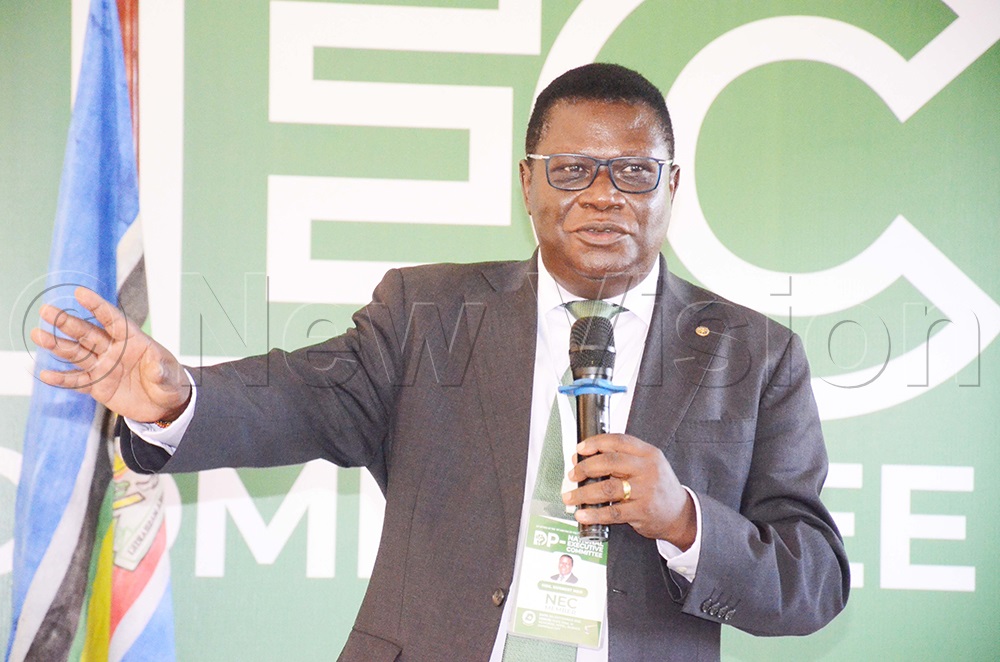 The DP president general, Nobert Mao, challenged all DP leaders to sensitise citizens on the transition agenda strategy in 2026 at Pope Paul VI Memorial Hotel in Rubaga on Friday. (Photo by Isaac Nuwagaba)