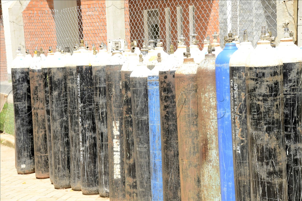 Some of the gas cylinders in stock at Lira Referral Hospital.
