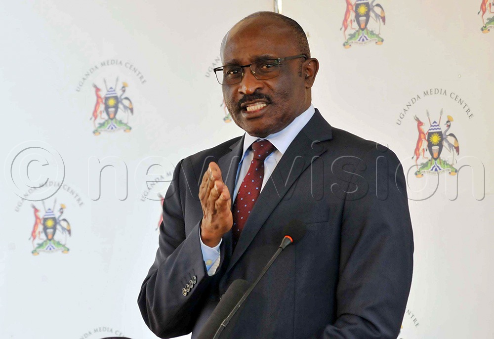 Simon Mulongo, the Minister of State for Labour, Employment and Industrial Relations addressing the Media on interventions to end Child Labour in Uganda at the Uganda Media Centre on June 11, 2026. (Photo by Nicholas Oneal)
