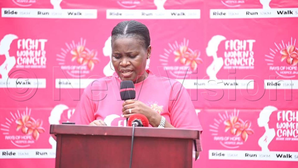 Slyvia Nakamya speaking at the launch of the women cancer fight. (Credit: Doreen Musingo)
