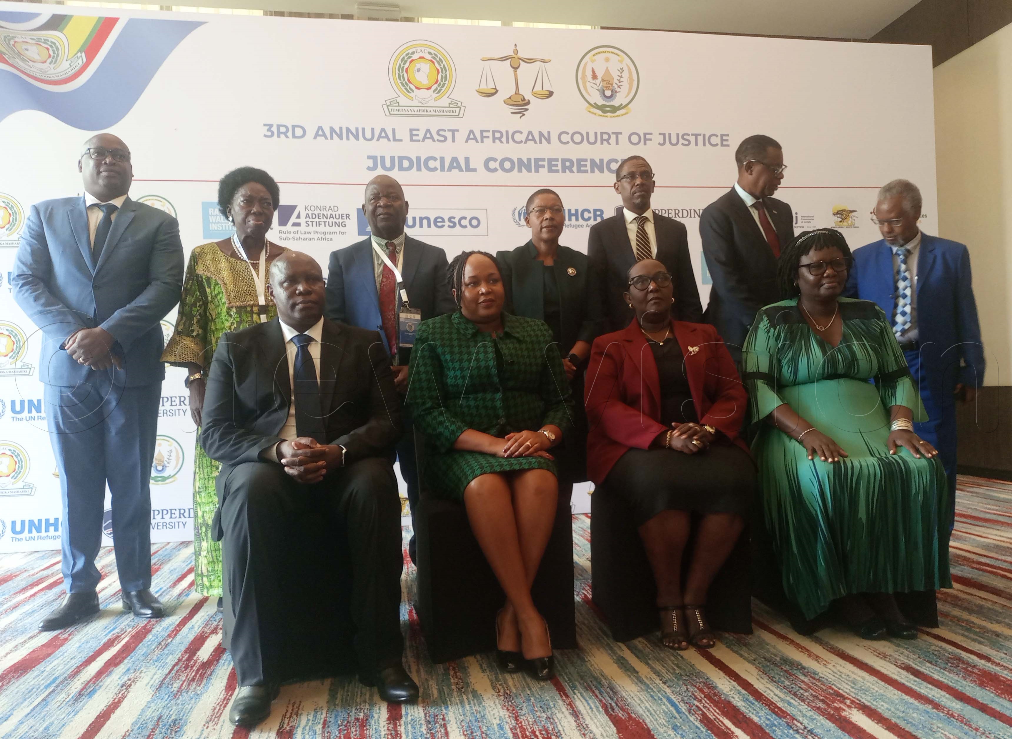 Among the Ugandans taking part in the conference include First Deputy Prime Minister and Minister for East African Affairs Rebecca Kadaga (2nd L back row), Principal Judge Dr Flavian Zeija, Uganda Law Society (ULS) president Isaac Ssemakadde, Court of Appeal Judge Geoffrey Kiryabwire and Cheborion Barishaki, High Court Judge John Keitirima. (Credit: Farooq Kasule)