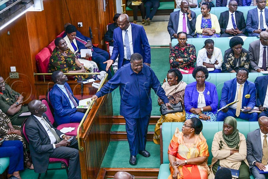 Internal affairs minister Gen. Kahinda Otafiire arriving for plenary today.