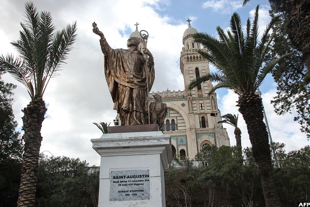 A view of the statue of Saint Augustine outside the Saint Augustine Basilica in the eastern city of Annaba. (AFP)