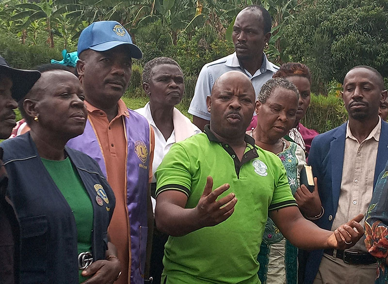 GEO team leader Simon Muhumuza speaks at the launch of the tree planting initiative at Katooma Catholic Church. Over 40,000 tree seedlings have been distributed to villages at the foot of Ibanda Hills. (Photo by Stephen Nuwagira)
