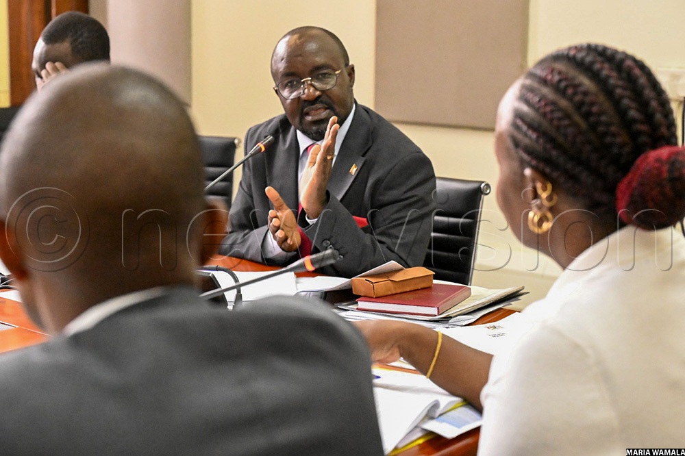 Public Accounts Committee (Central) Chairperson and MP Kassnda North MP Patrick Ndsamba Oshabe, chairing the meeting with officials from the Ministry of Internal Affairs. (Photo by Maria Wamala)