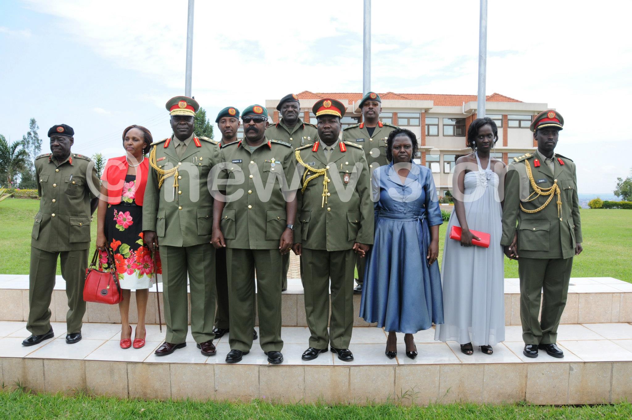 Maj Gen Ada (first on the left) after promotion and decoration to brigadier in Mbuya 2012. (File photo)