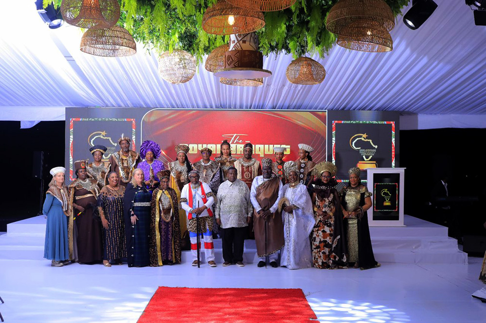 The Minister of Internal Affairs, Gen Kahinda Otafiire, poses for a photo with cultural leaders during the Pan African Impact Awards and Royal Banquet on Saturday, May 23, 2026.  