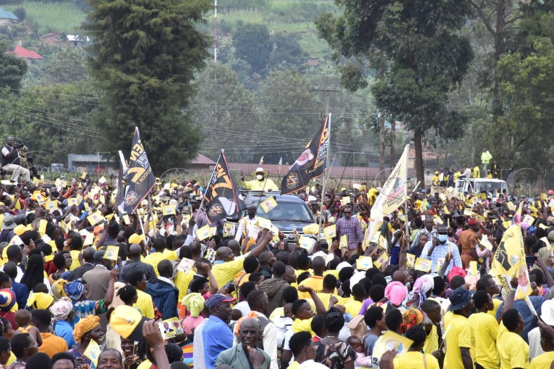 President Yoweri Museveni arrives for a campaign rally in Kisoro. (Credit: Simon Peter Tumwine)