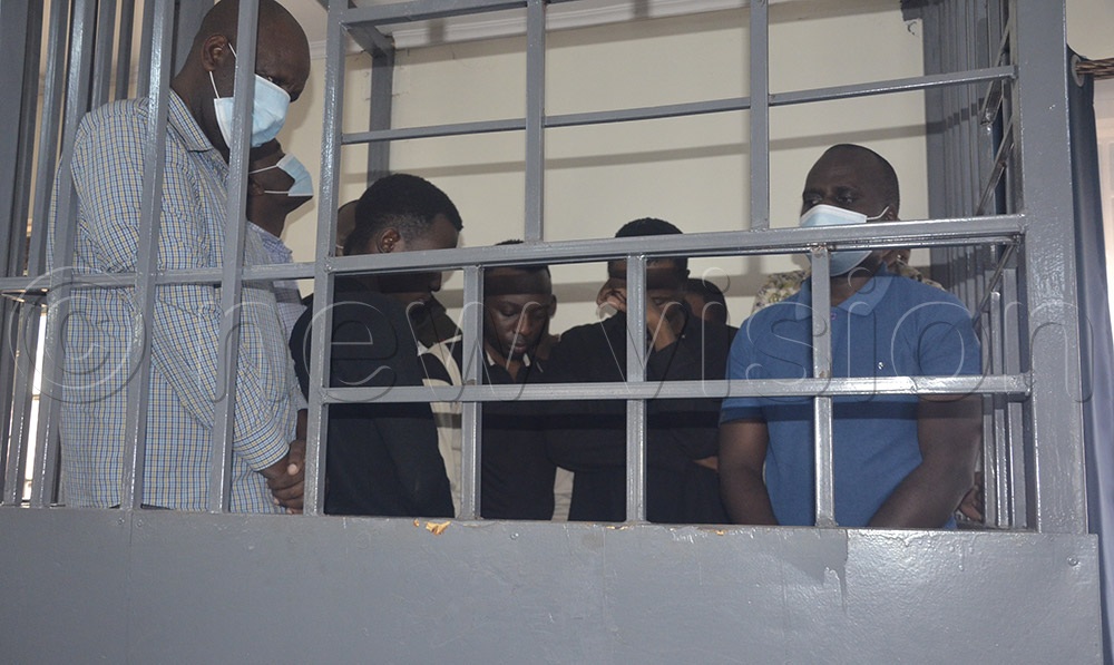 In the dock at the General Court Martial at Makindye in Kampala on Thursday is Staff Sergeant RA/162543 Jotham Karamuzi and his co-accused civilians accused of murder and kidnap. (Credit: Douglas Mubiru)