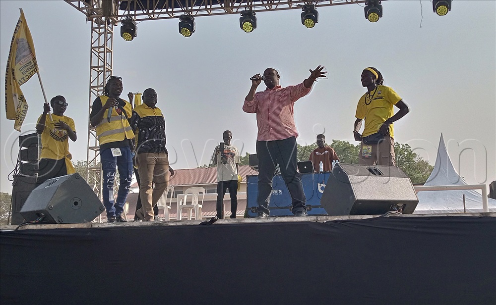 Youth and children affairs&nbsp;state minister Balaam Barugahara&nbsp;speaking during the rally.