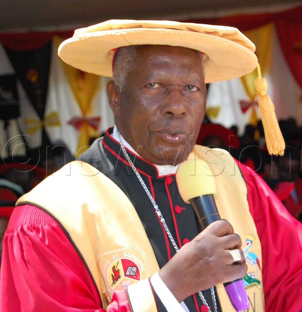 The Chancellor of Uganda Martyrs University, the Rt. Rev. Prof. Joseph Antony Zziwa delivers his message. (Photo by Mathias Mazinga)