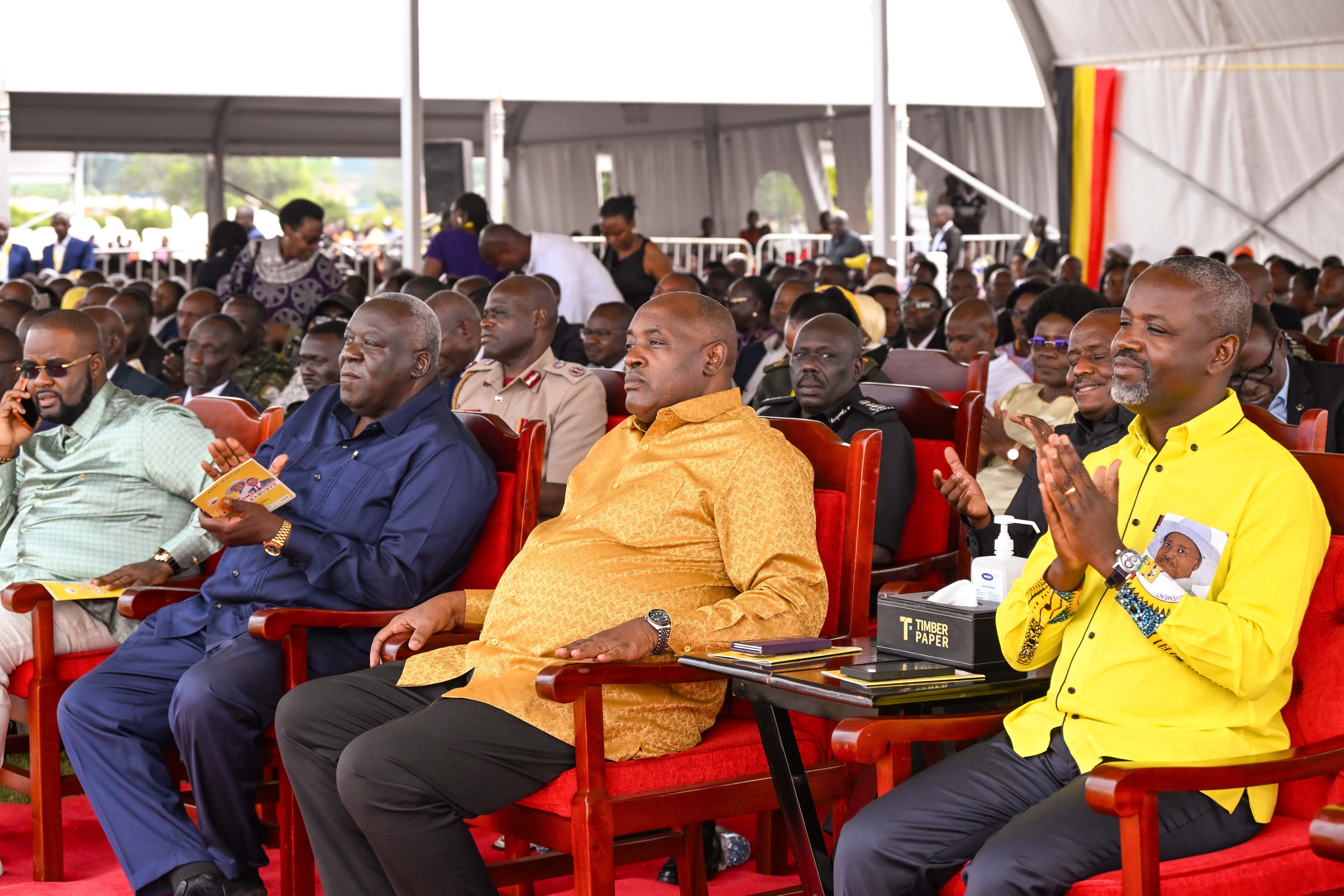 Deputy Speaker Thomas Tayebwa, Hon. Baryomunsi, Hon. Engola and other guests attend Prof. Kamuntu&rsquo;s thanksgiving ceremony in Sheema on Saturday. (PPU Photo)
