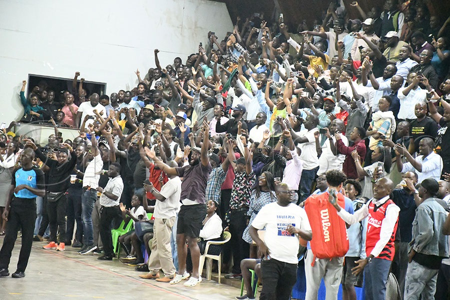 Namuwongo Blazers fans celebrate after Game-6 of the best-of-seven final playoffs against the Oilers at Lugogo, November 5, 2025. Photo by Michael Nsubuga