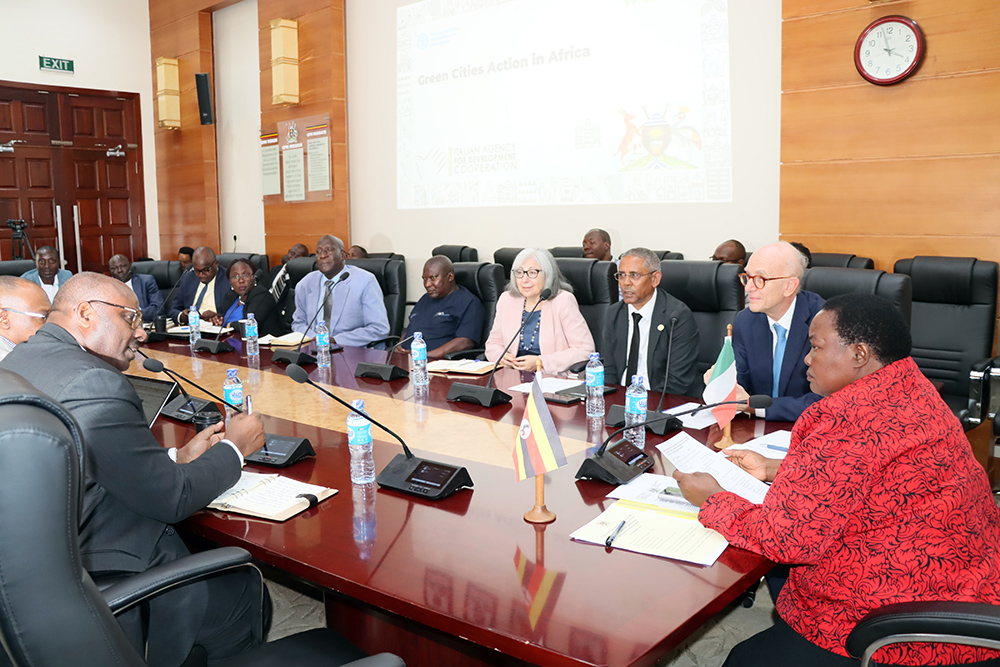 The Prime Minister of Uganda, Robinah Nabbanja, chairing a meeting before the signing of the letter of Intent at OPM in Kampala.