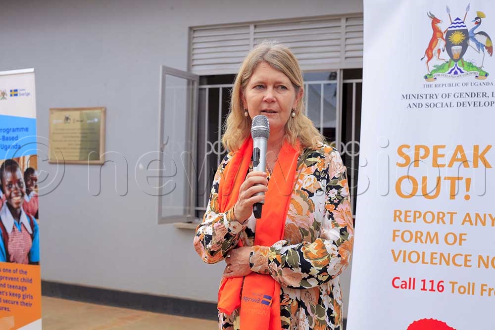 Swedish Ambassador Maria Håkansson stressed the need for collective action against gender-based violence, emphasizing that victims should never be blamed. (Credit: John Musenze)