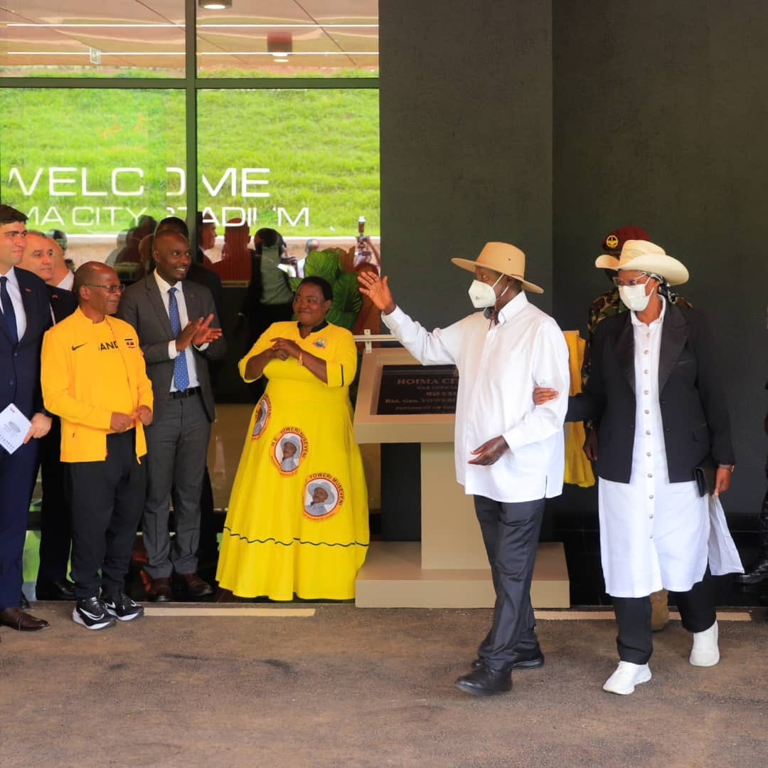 President Museveni accompanied by the First Lady, Maama Janet Museveni. (Courtesy)