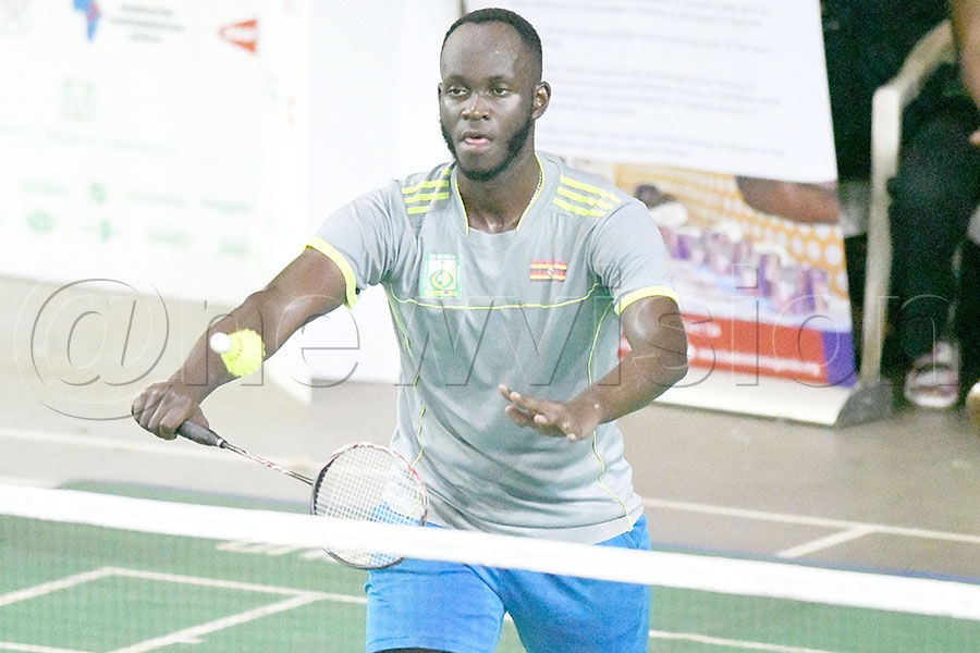 Muzafar Lubega in action during the City Tyres East African Badminton Championship at Lugogo, October 19, 2025. Photo by Michael Nsubuga