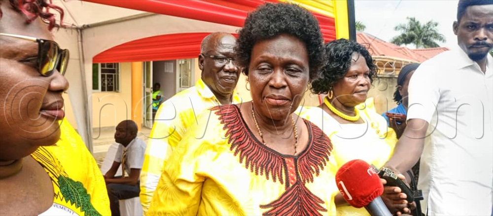 Beatrice Atim Anywar (state for water and environment), who is eyeing the Kitgum Municipality seat adressing the media.