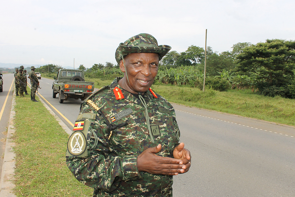 The UPDF 2 Infantry Division Commander, Maj. Gen. Paul Muhanguzi, addressing journalists after completing the 30-kilometre march, which was conducted in different parts of Mbarara City.