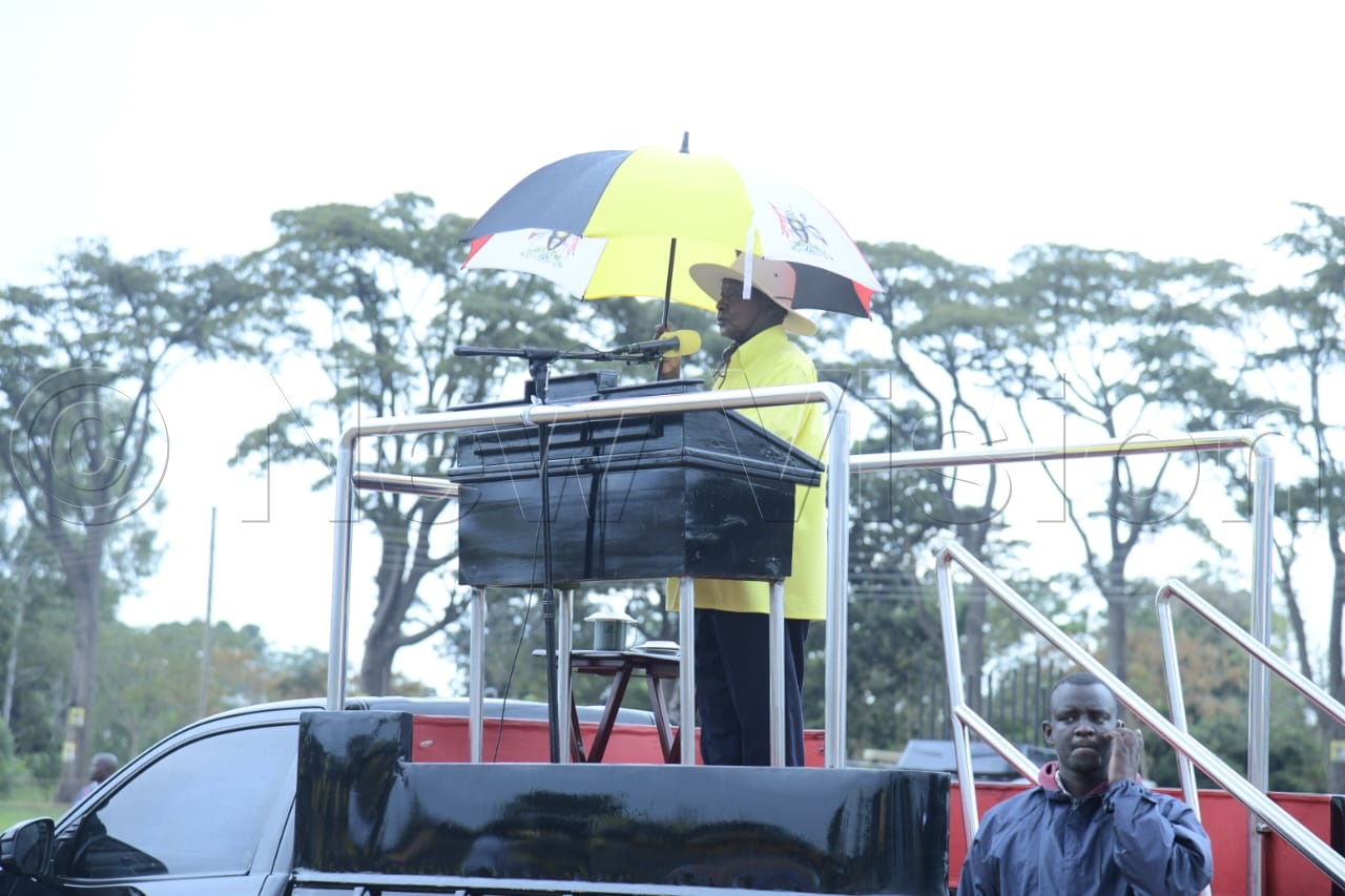 President Museveni addressing the rally.