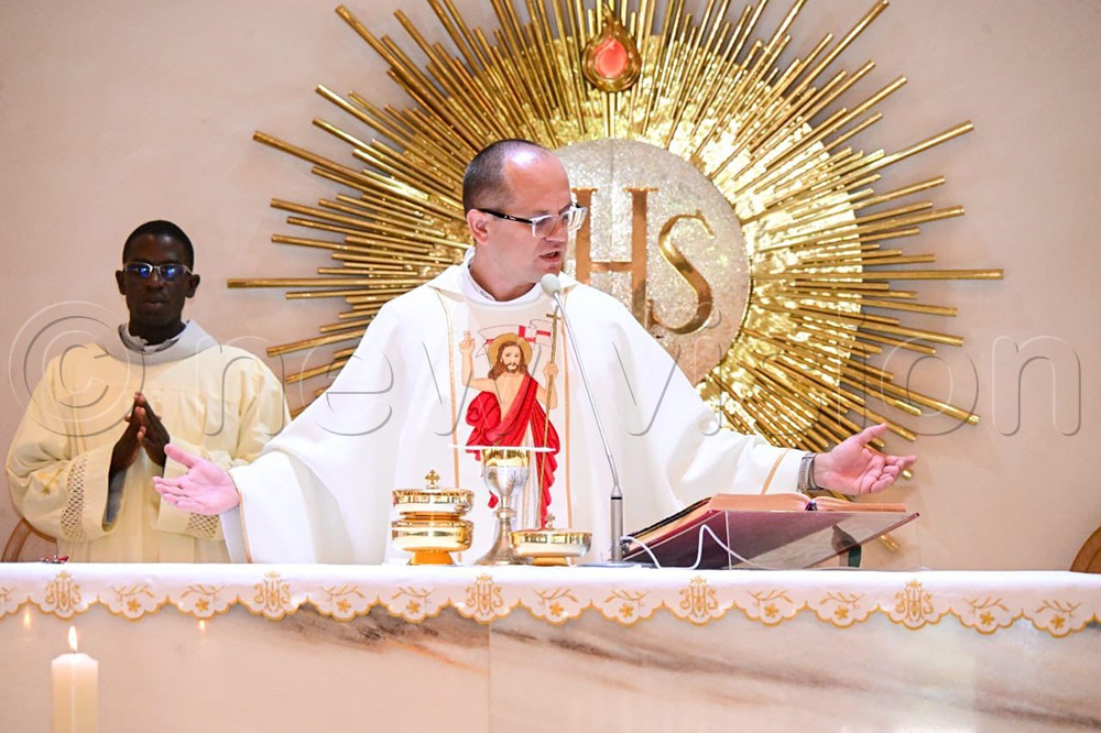 The Parish Priest of Munyonyo Martyrs Shrine, Fr Ulman Wojtek a.k.a Fr Male celebrating evening Mass on Sunday May 3, 2026. (Photo by Juliet Anna Lukwago)