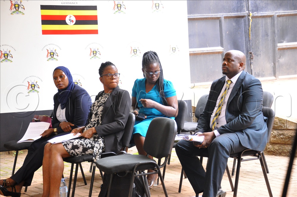 Officials from the Ministry of health during a press conference at Uganda Media Centre.