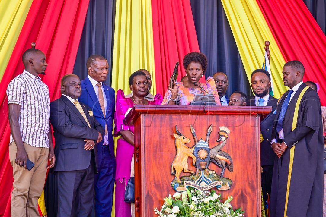 Judith Nabakooba takes oath as Woman Member of Parliament for Mityana district in the 12th Parliament of Uganda. (Photo by Miriam Namutebi)