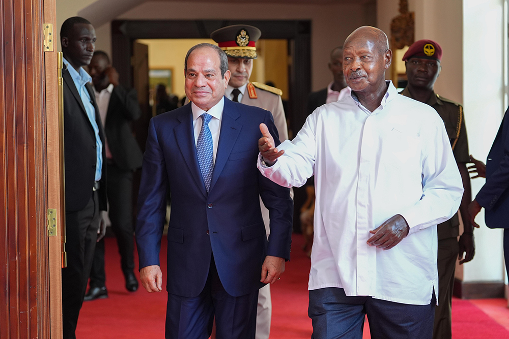 President Museveni with Egyptian President Abdel Fattah El-Sisi at State House. (PPU)