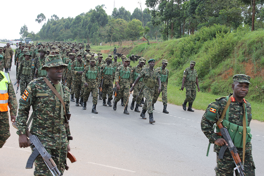 The excited UPDF officers during the 30-kilometre marching which was conducted in different parts of Mbarara City. It brought together officers and militants in a display of teamwork, discipline, and physical endurance.