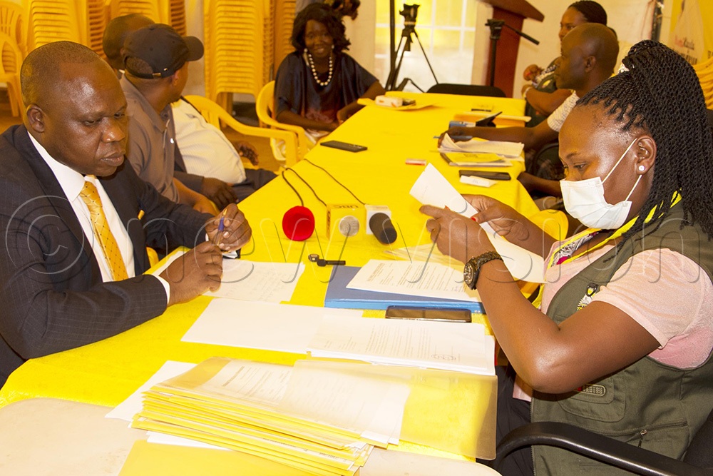 The PLU leaning candidate Daniel Izale expressed interest to run as Adjumani West MP at the NRM electoral commission headquarters Kyadondo in Kampala on Wednesday (Photo by Isaac Nuwagaba)