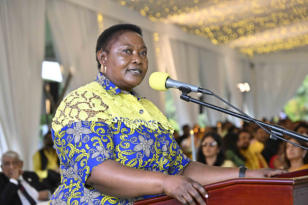Minister for Presidency, Hon. Milly Babalanda, making her remarks during the 2025 Diwali festival at the State House Entebbe on October 26, 2025. (PPU)