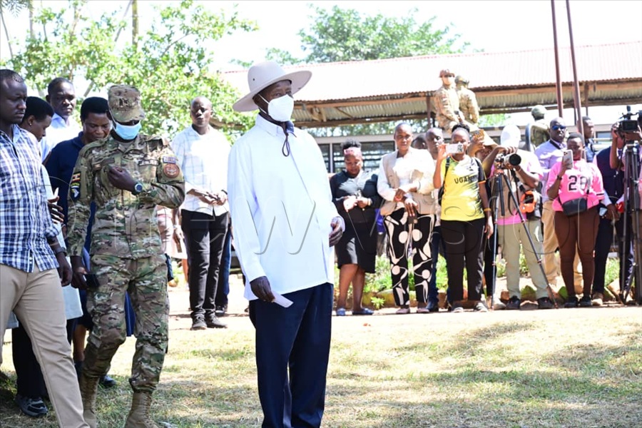 President Yoweri Museveni queues before casting his vote at Kaaro polling station in Rwakitura, Kiruhura district on January 15, 2026.
