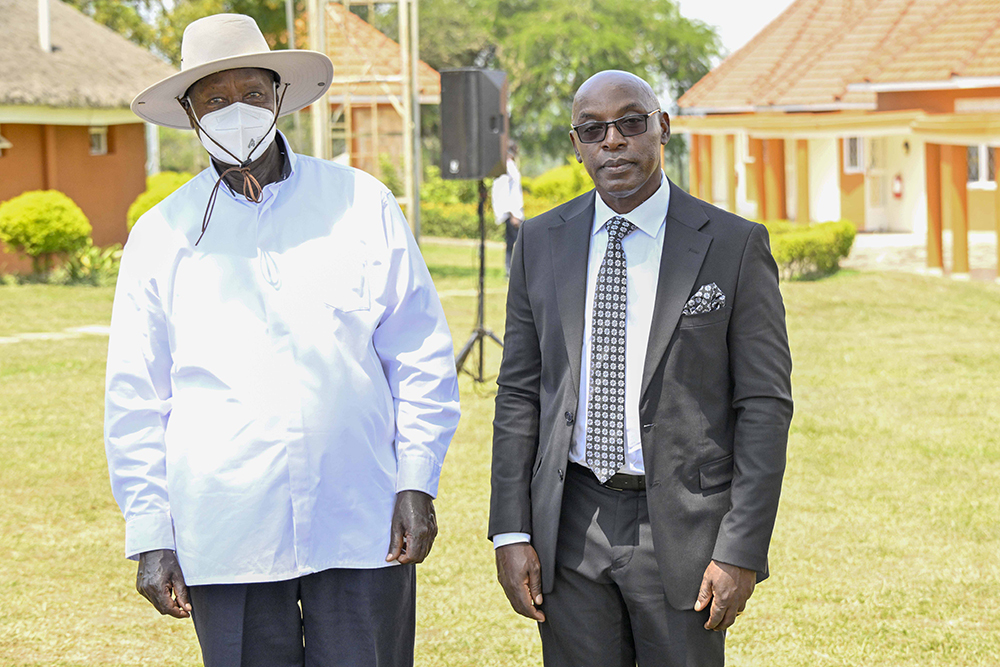 President Yoweri Museveni with new Chief Justice of Uganda, Dr Flavian Zeija. (PPU)  