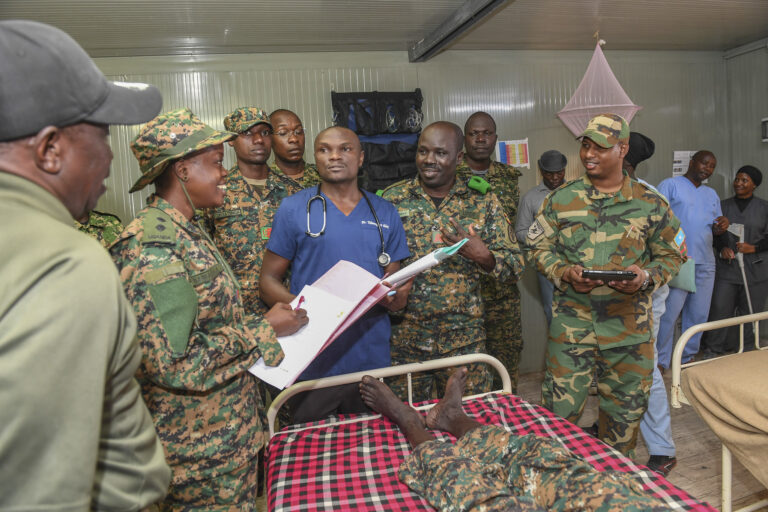 Lt. Dr. Victoria Namagga leading the medical team during a hospital inspection by the AUSSOM Uganda Battle Group 44.
