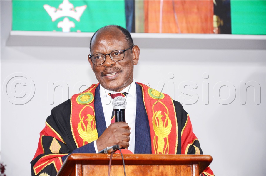 Vice Chancellor Makerere University Prof Barnabas Nawangwe, giving his speech about former Vice Chancellor Luboobi during the prayer service. (Credit: Isaac Nuwagaba)