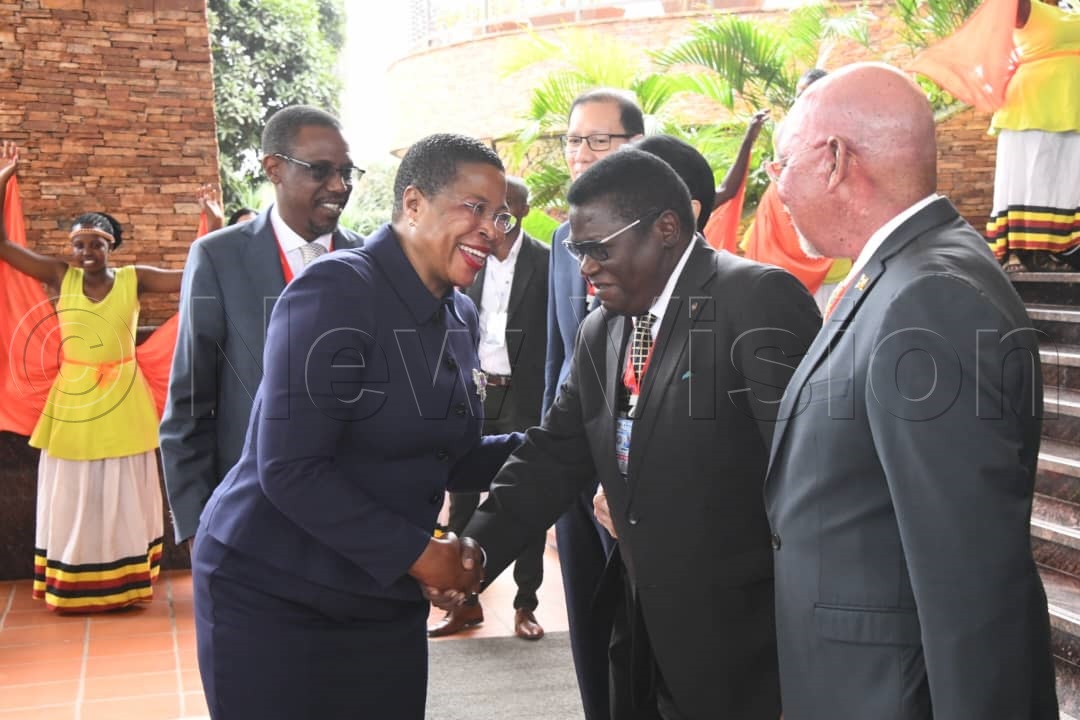 Speaker Anita Among welcomed by Justice Minister Norbert Mao.