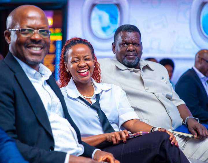MTN MoMo Uganda Managing Director Phrase Lubega (left), Chief Product Officer Jemima Kariuki-Njuguna (centre) and KACITA Acting Chairperson Hajji Issa Ssekitto during the launch of Travel by MoMo.