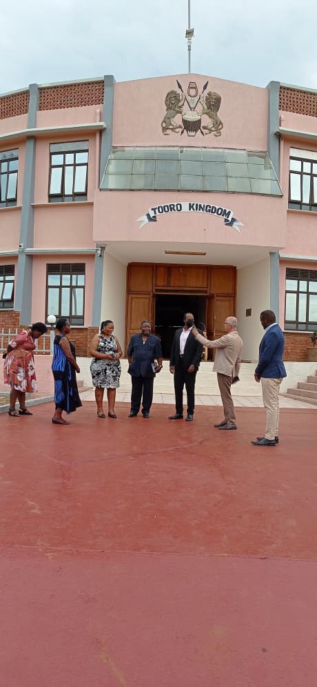 Former UNHCR Representative in Uganda Joel Boutroue, interacting with King Oyo during his maiden visit to Karuziika in Fort Portal.