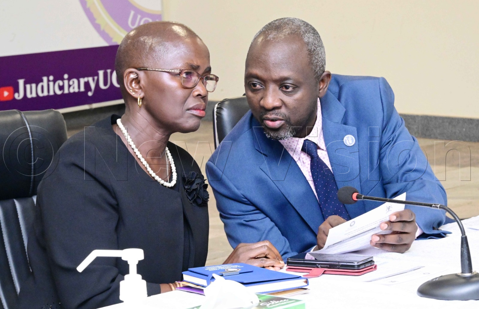 Principal Judge, Hon. Lady Justice Jane Frances Abodo, listening to Hon. Justice Prof. Andrew Khaukha.