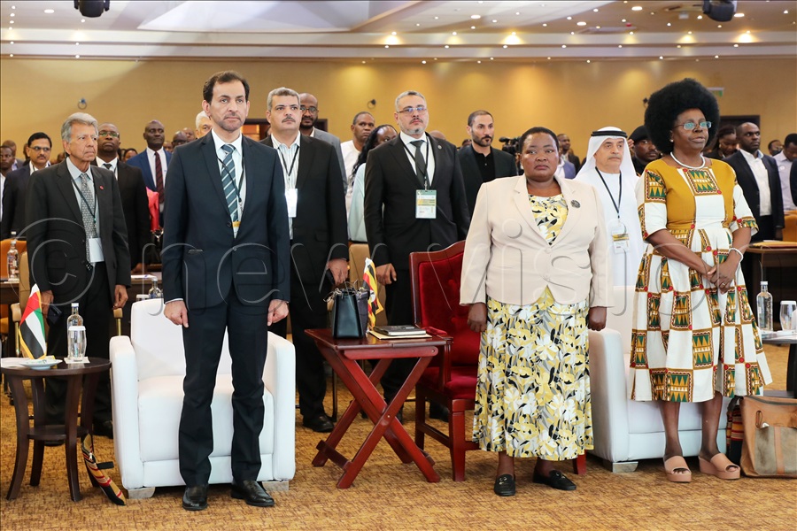 (L-R) H.E Sultan Jemei Al-Hindaasi (Fujairah Chamber of Commerce and Industry, UAE), Robinah Nabbanja (Prime Minister of Uganda) and Dr. Musenero Masanza (Minister of Science, Technology, and Innovation in the Office of the President) attending the Fourth Edition of UAE-Ugaanda Business Forum at Speke Resort Munyonyo in Kampala, on Oct 28 2025. (Credit: Hajarah Nalwadda)