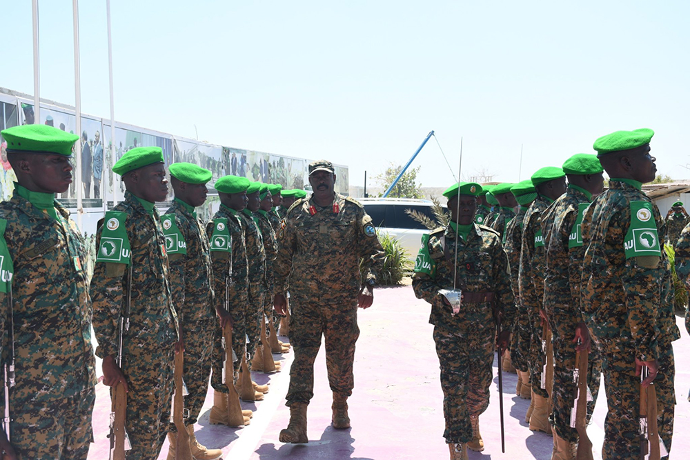 Commander Land Forces (CLF), Lt Gen. Muhanga Kayanja, inspecting the guard of Honour at Sector One headquarters. (Courtesy)