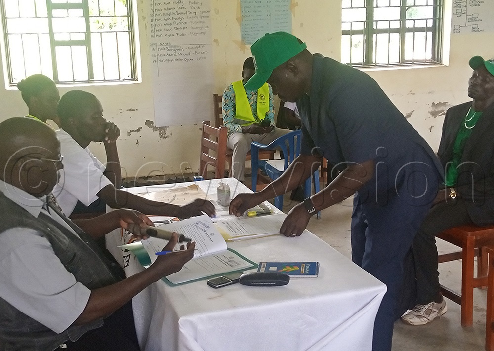 Patrick Okello Onguti, DP flag bearer nominated for Gulu District MP seat. Onguti was declared a duly nominated candidate by the district returning officer, Erasmus Kimbowa. (Photo by Dennis Ojwee)