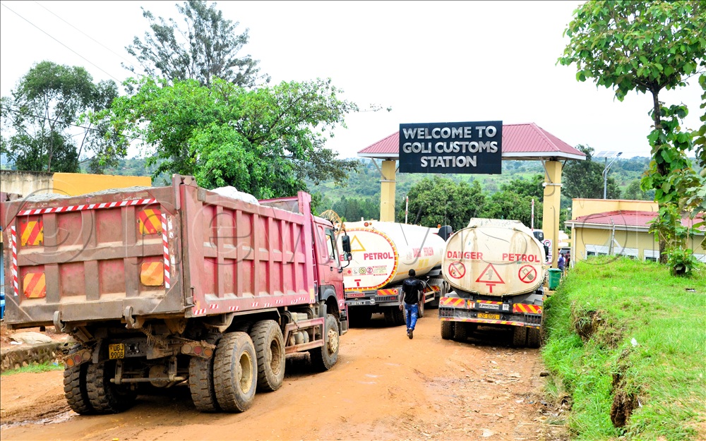 Trucks waiting for clearance at Goli Border point.