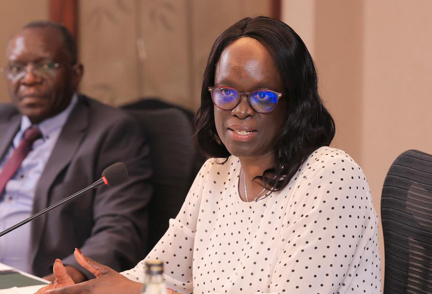 Rachel Odoi Musoke, a Senior Technical Advisor at the Justice, Law and Order Sector (JLOS) Secretariat, speaking  during the JSC Conversations hosted by senior advocate Elison Karuhanga. (Courtesy photo) 