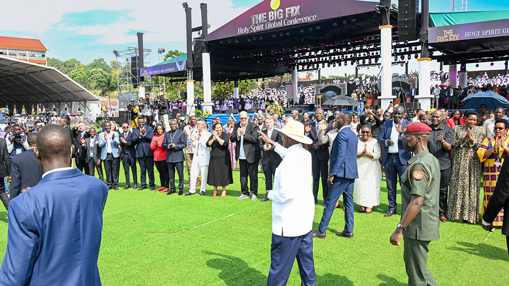 President Museveni welcomed at the Big Fix Holy Spirit Global Conference at Miracle Centre Cathedral in Rubaga. (PPU)